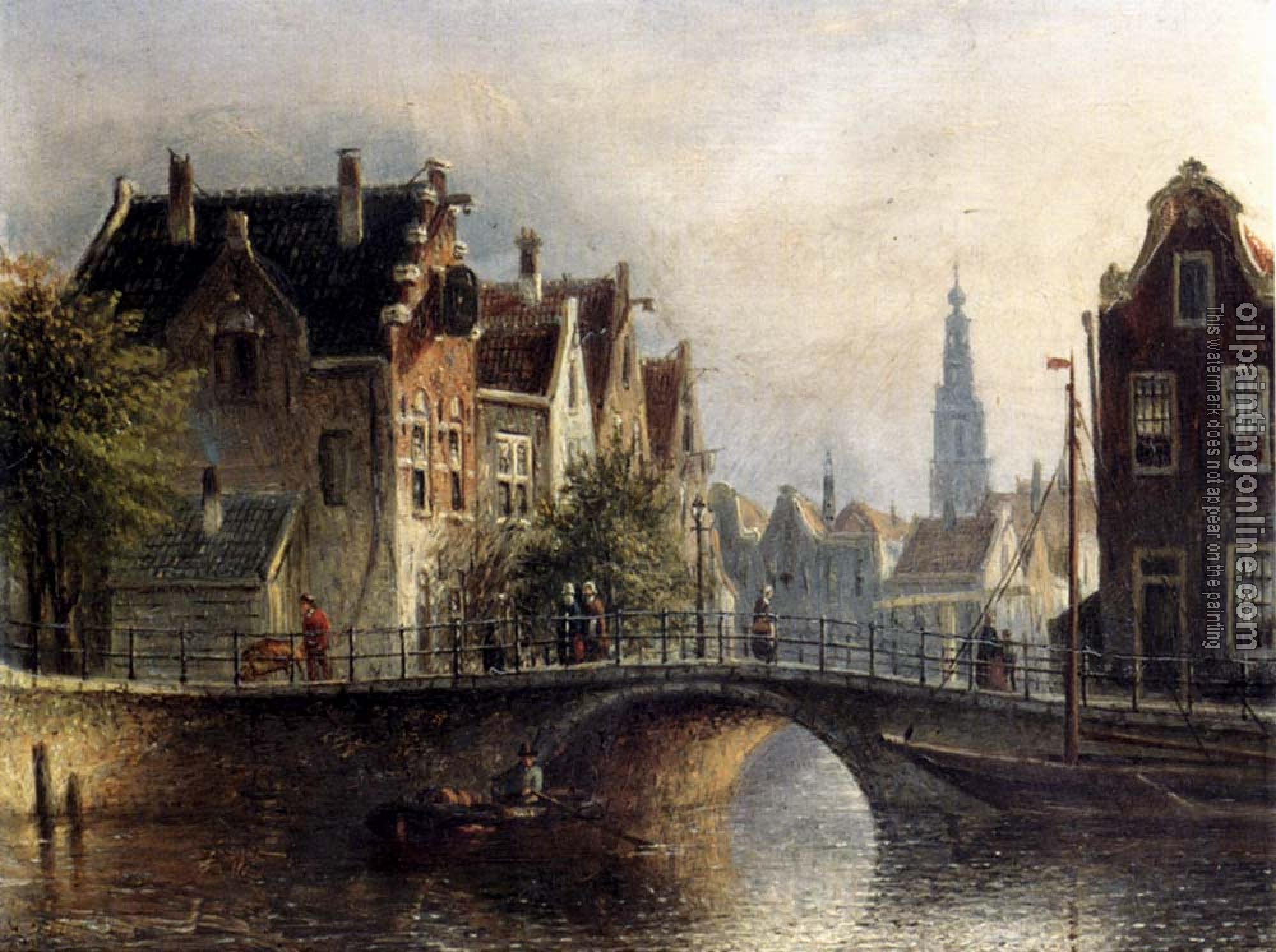 Jan Jacob Coenraad Spohler - Johannes Franciscus Capricio Sunlit Townviews In Amsterdam